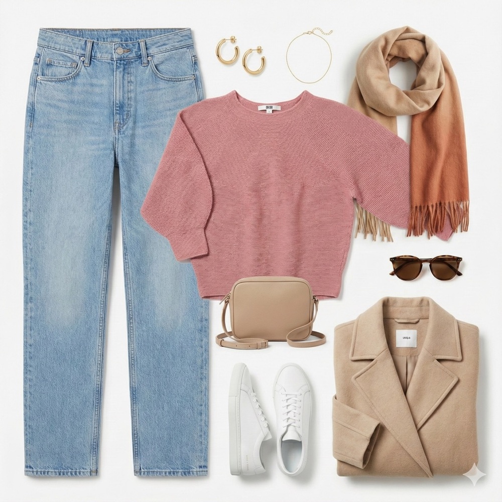 Uniqlo Dusty Pink Textured Knit Crewneck Sweater | Raglan Sleeve Pullover - Picture 10 of 10